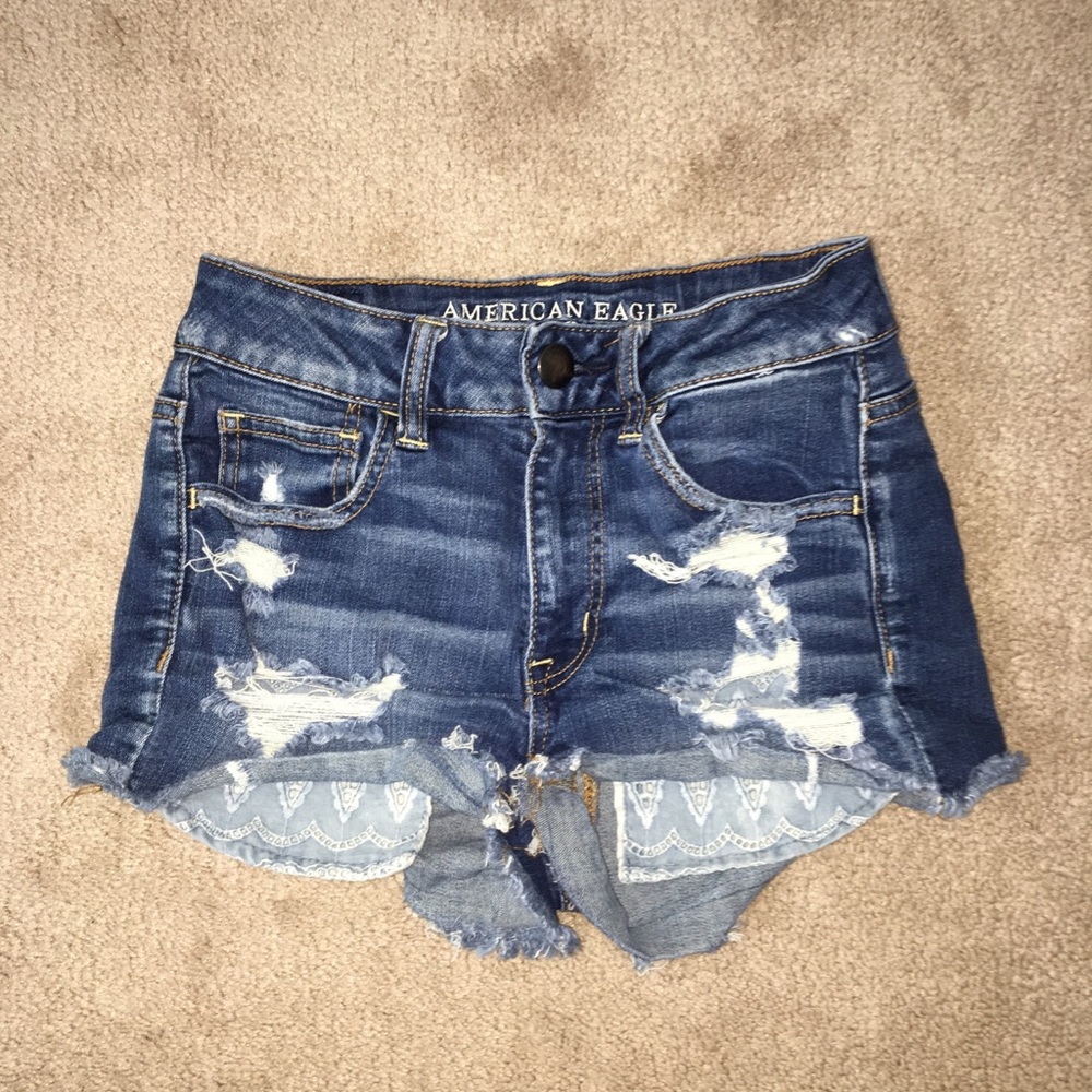 Distressed high waisted denim shorts